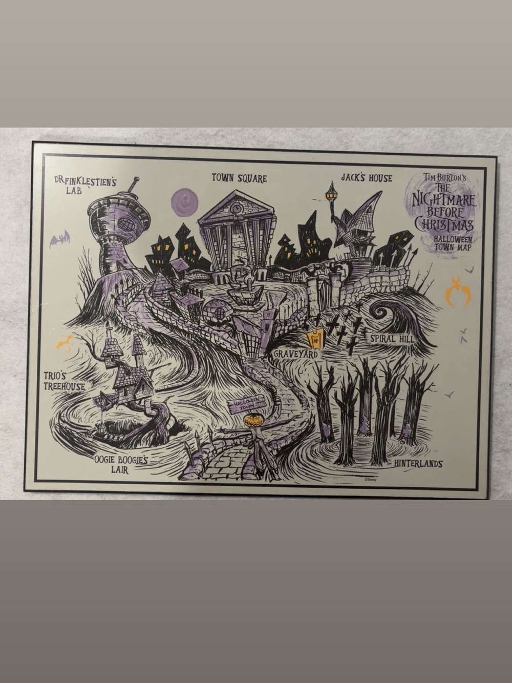 The Nightmare Before Christmas Halloween Town Map Wooden Wall Decoration